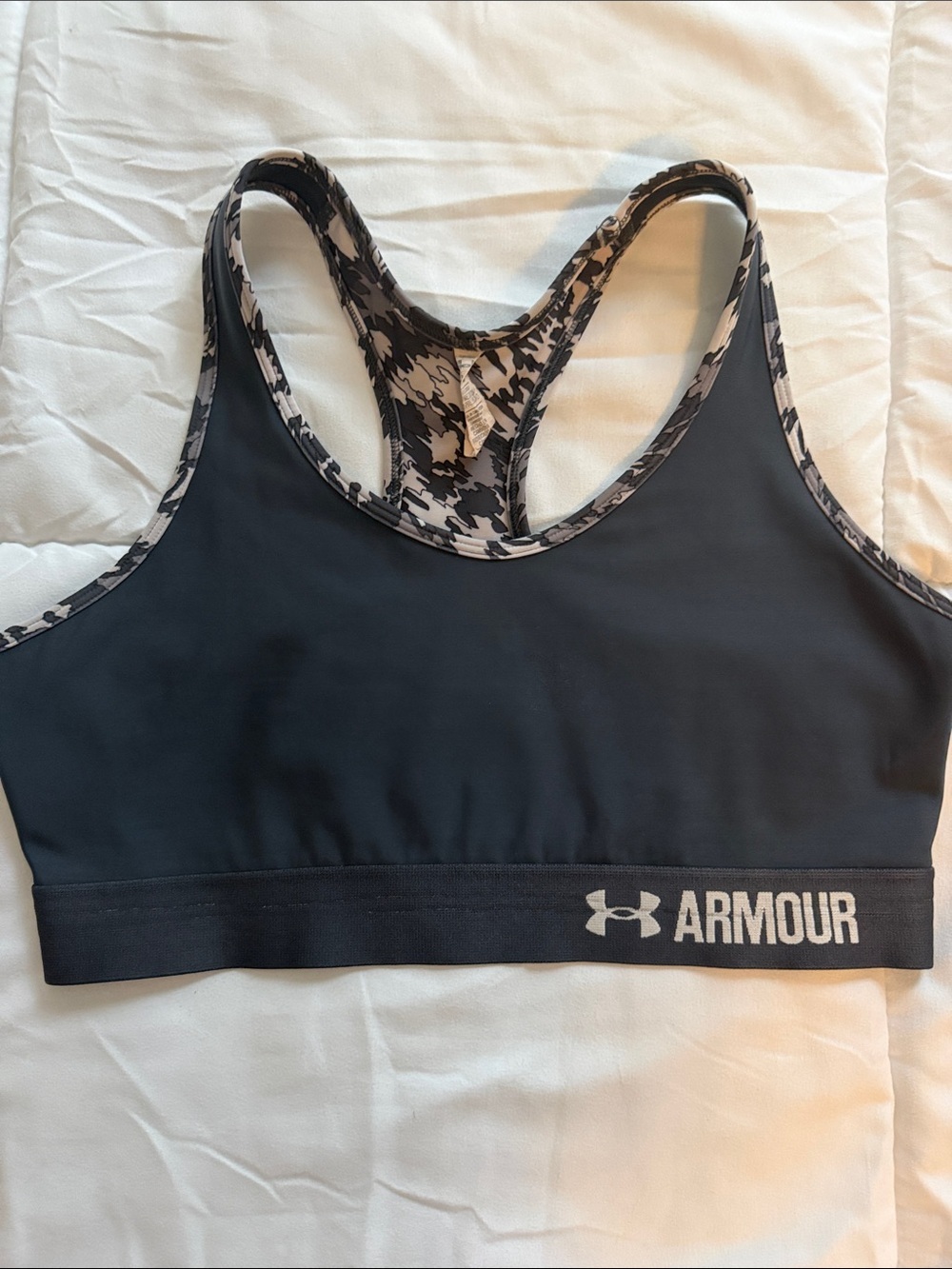 Under Armour Dark Grey Sports Bra with Gray Camo Trim